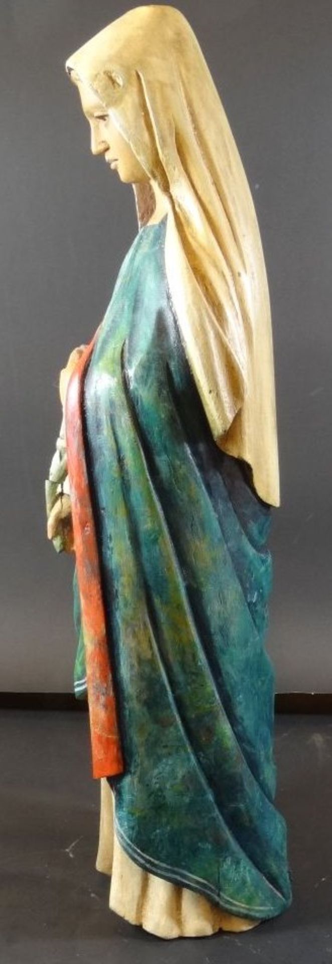 Heiligen-Statue, farbig gefasst, Altersspuren, H-50 cm - Bild 4 aus 7