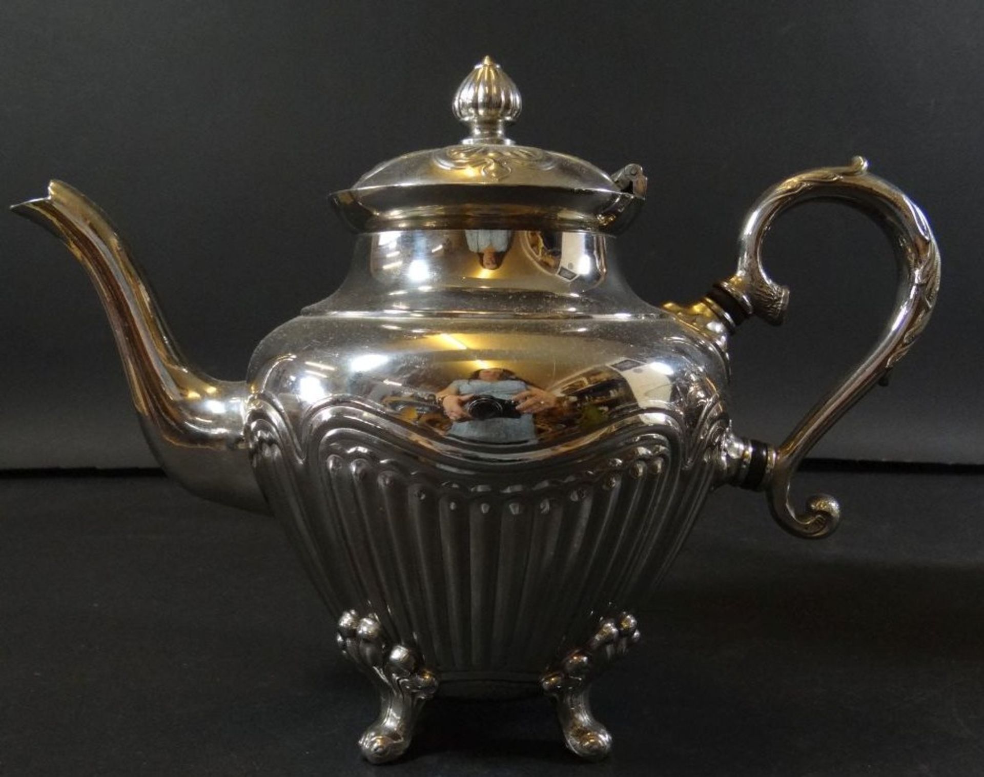 4 tg. Kaffee-Teeset, versilbert, Queen Ann Dekor, H-22 cm - Bild 6 aus 8