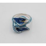 925er Silber-Ring, emailliert und Farbsteinbesatz, gemarkt "Sigal", 9,5gr., RG 59