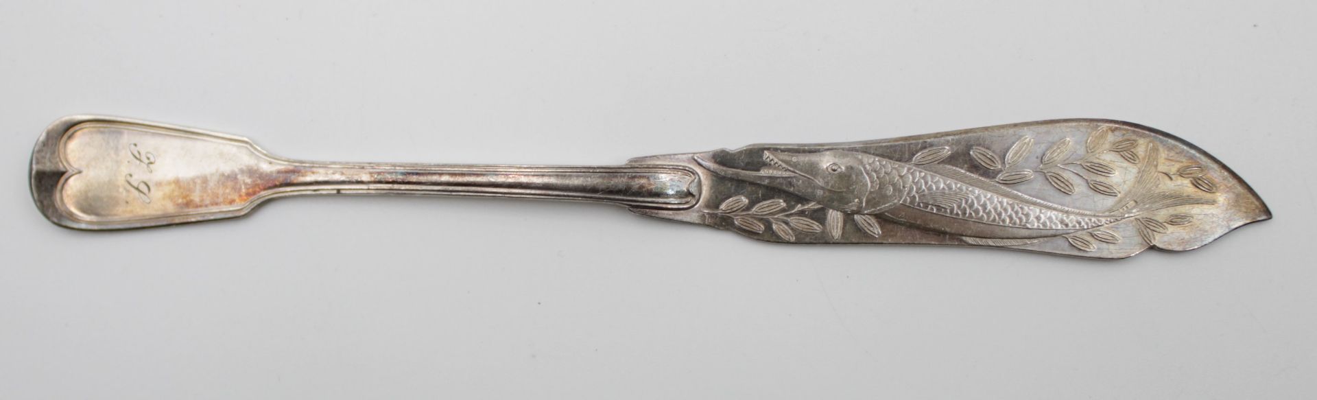 12x Jugendstil-Fischmesser, Krupp Berndorf, monogrammiert, L-21cm. - Bild 2 aus 6