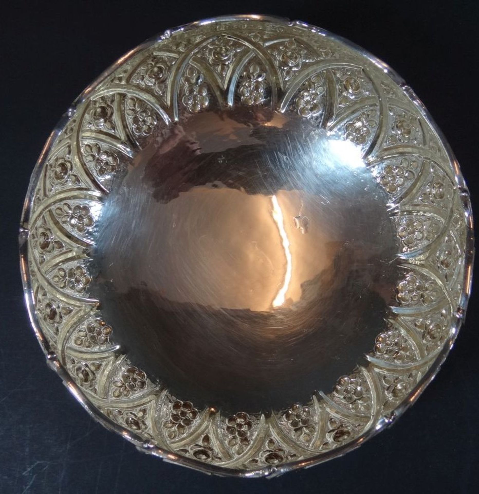 Silberschale auf drei Füsschen, Silber-900-, H-9 cm, D-17 cm, 349 gr., Handarbeit, - Bild 3 aus 5