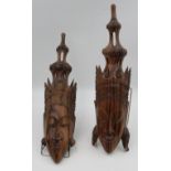 Paar balinesische Wandköpfe, Tropenholz, ca. H-42cm.