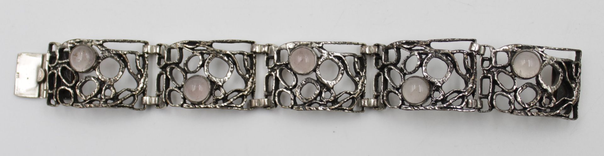 835er Silber-Armband, rosa Steinbesatz, 45,5gr., L-17,5cm.