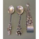 7x Teile  Silber-800-, Rosendekor, Zuckerlöffel und Zange, Moccalöffel , gr. Zuckerzange, Sahnelöff