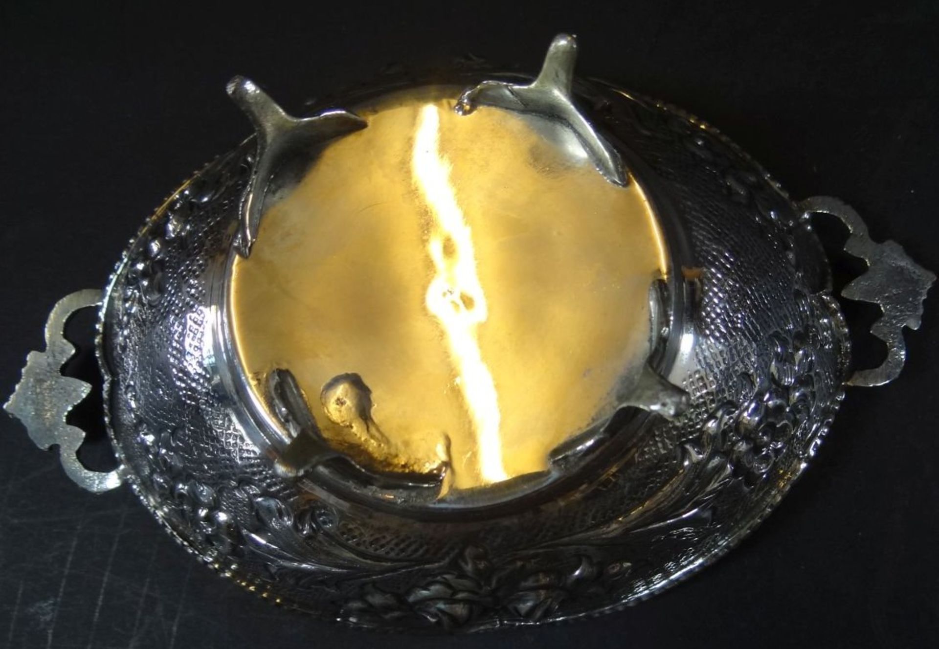 ovale Silberschale-800-, Rosendekor, innen vergoldet, H-8 cm, 20x13 cm, 183 gr. - Bild 4 aus 5