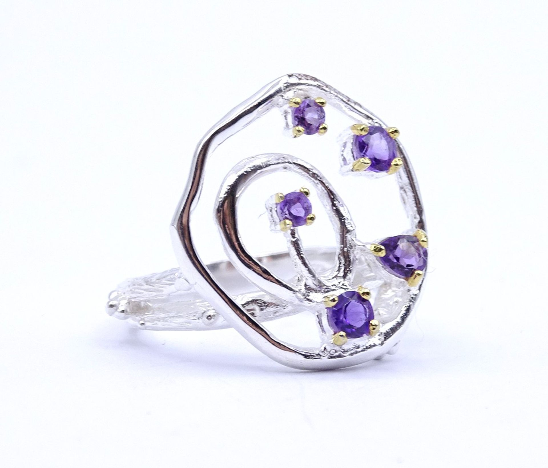 Sterling Silber Ring mit 5 Amethysten, 0.925, 5,3g., RG 56 - Bild 2 aus 4