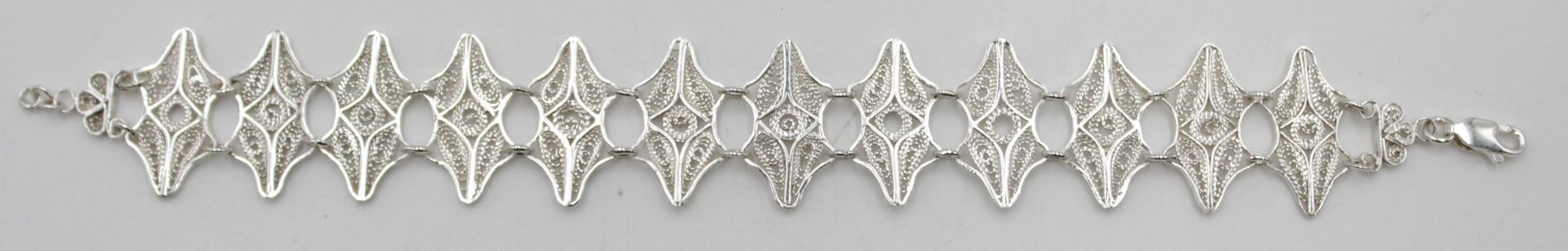 filigranes Silberarmband, -925-, ca. 11gr. , L-18cm. - Bild 3 aus 4