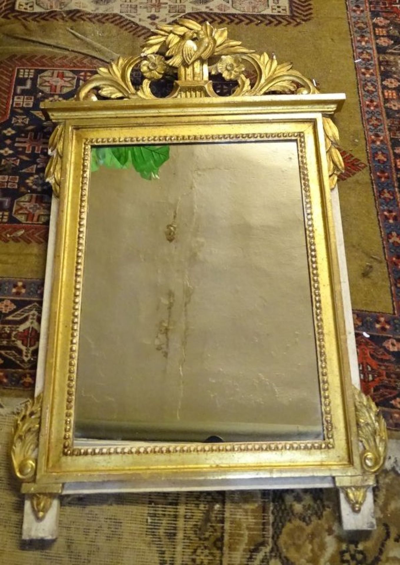 Barock-Spiegel, Holzrahmen vergoldet, 87x54 cm, kl. Abplatzer etc., - Bild 3 aus 5