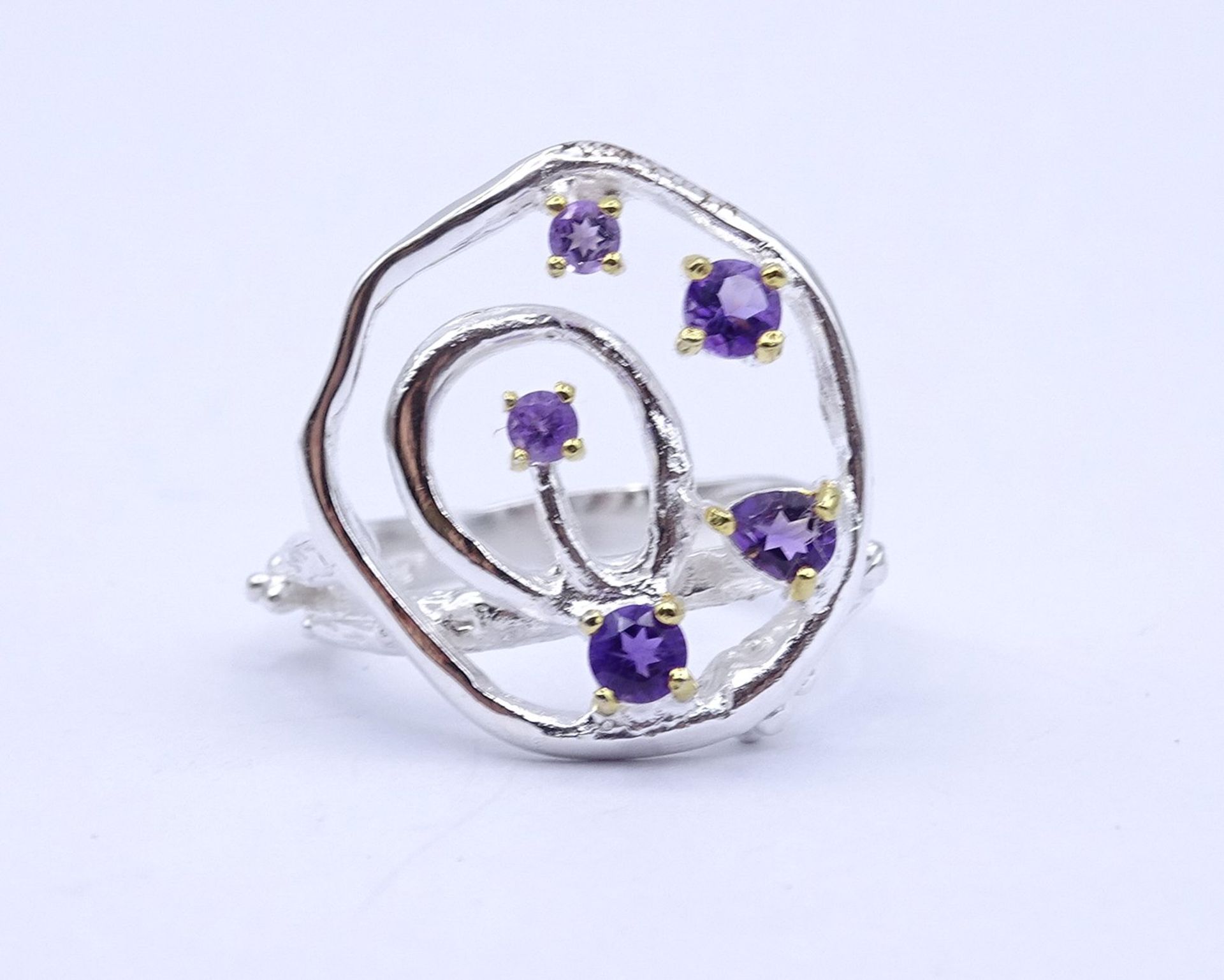 Sterling Silber Ring mit 5 Amethysten, 0.925, 5,3g., RG 56