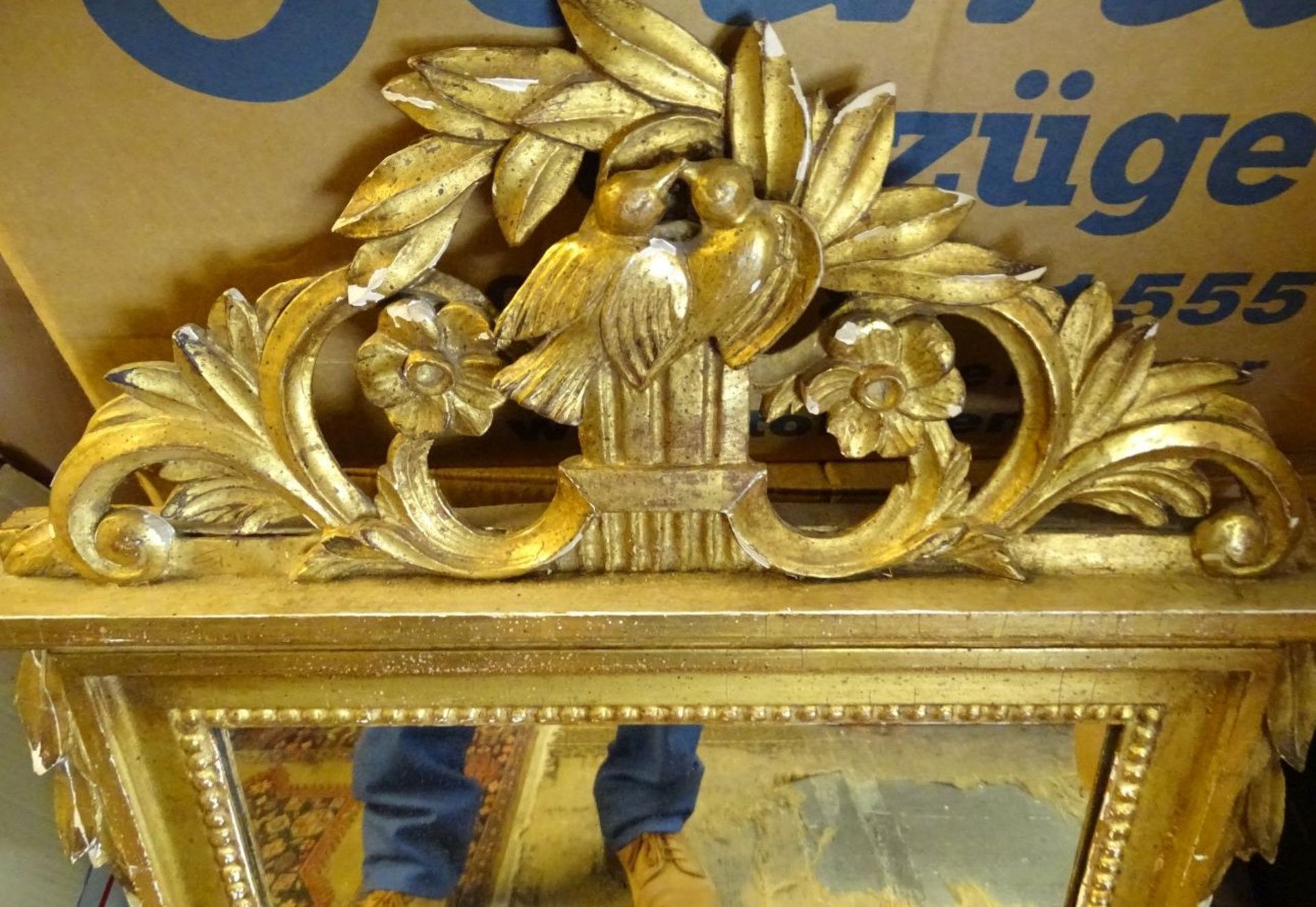 Barock-Spiegel, Holzrahmen vergoldet, 87x54 cm, kl. Abplatzer etc., - Bild 4 aus 5