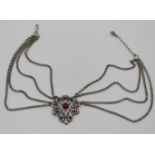 Modeschmuck Collier mit rotem Stein , L-40cm