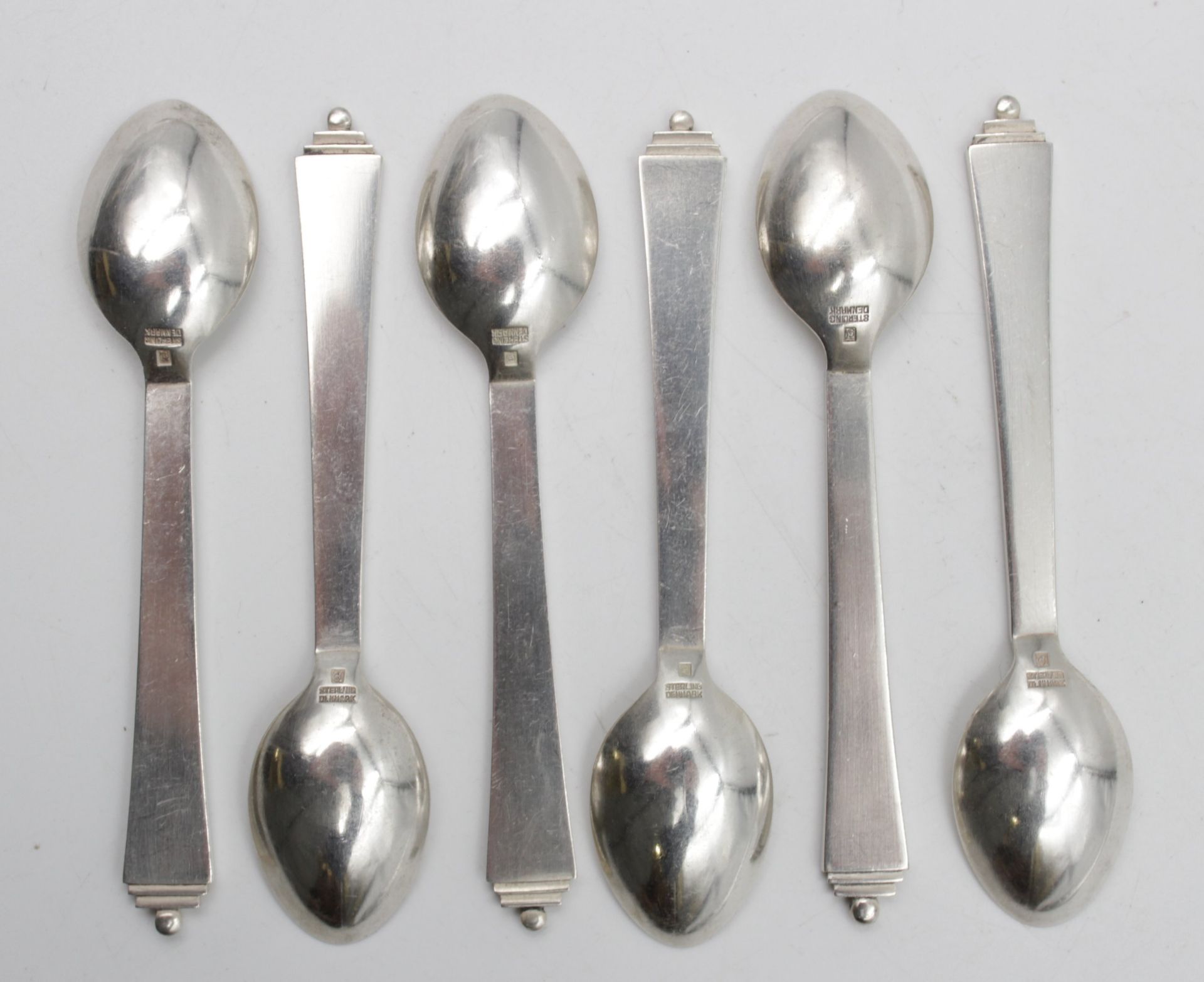 6x Mokkalöffel, Georg Jensen, Pyramide, ca. 93gr., ca. L-10,5cm. - Bild 2 aus 3