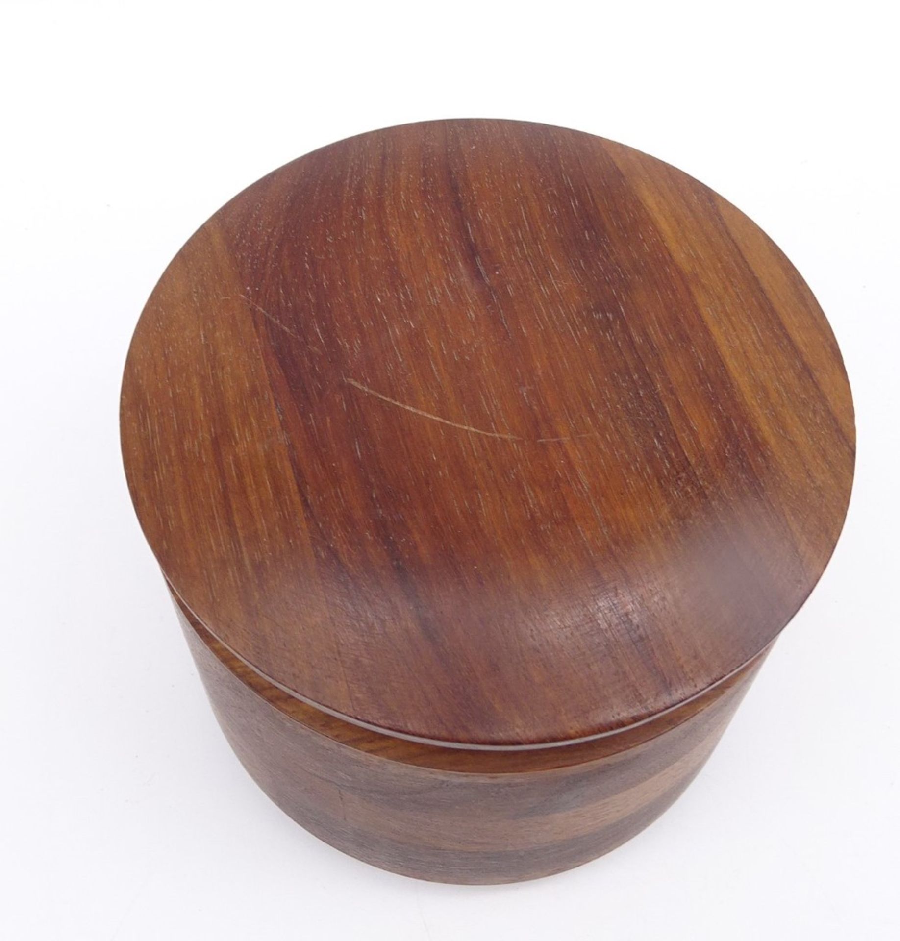 Holzdose, H. 12 cm, Ø 13,5 cm, leichte Altersspuren, Kratzer - Bild 2 aus 4