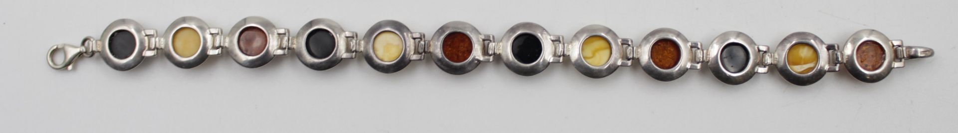 925er Silber-Armband mit Bernsteinbesatz, zus. 20,7gr., L-20,5cm. - Bild 3 aus 5