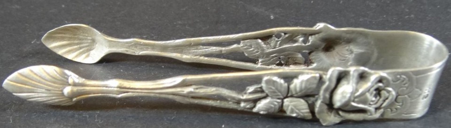 7x Teile  Silber-800-, Rosendekor, Zuckerlöffel und Zange, Moccalöffel , gr. Zuckerzange, Sahnelöff - Bild 5 aus 13