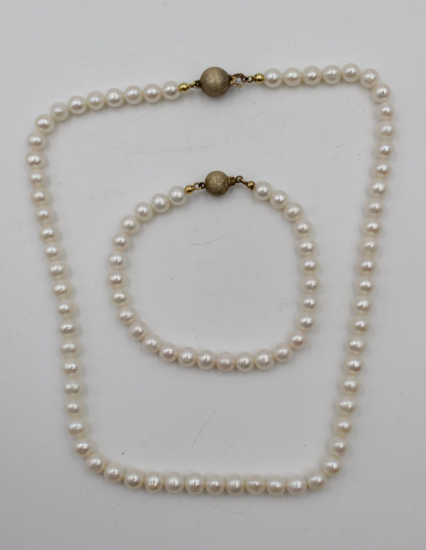 Armband und Kette mit Perlen Schließen Silber 925 vergoldet , Armband L- 18cm Kette L-42cm