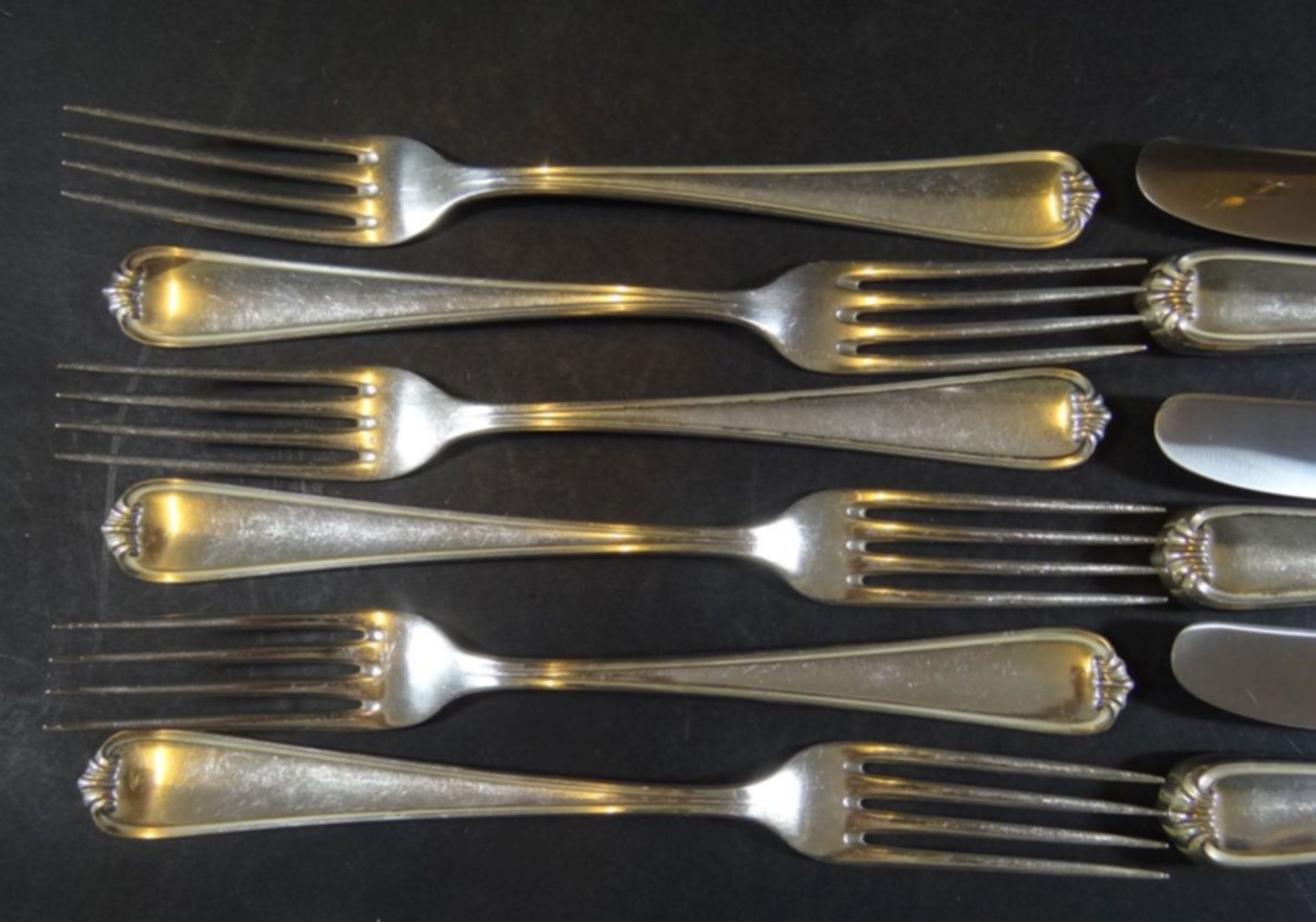 6 Speise-Messer und Gabeln, Silber-800, L-25 cm, Gabeln  zus. ca. 384 gr., Messer zus. 516 gr. - Bild 2 aus 5