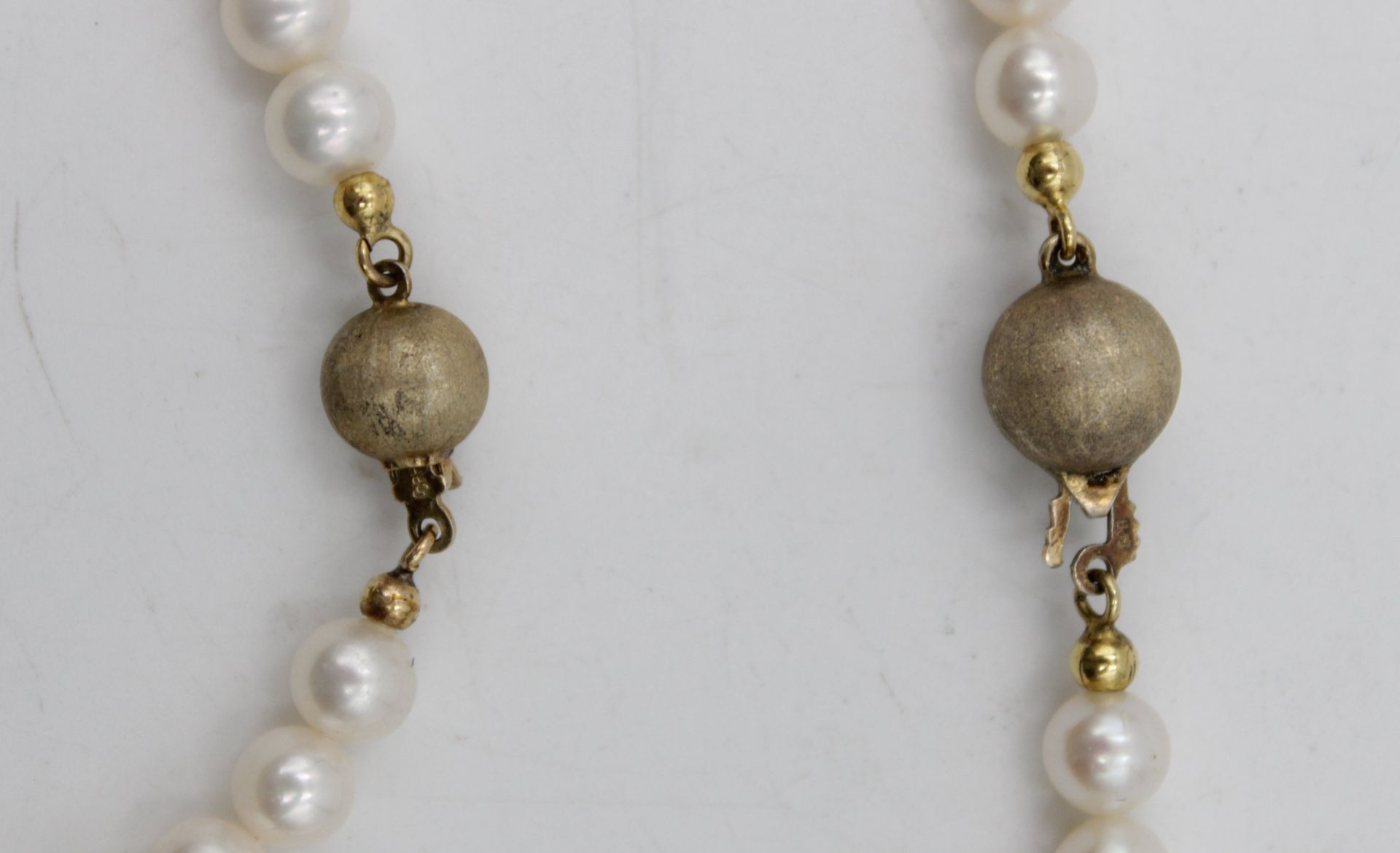 Armband und Kette mit Perlen Schließen Silber 925 vergoldet , Armband L- 18cm Kette L-42cm - Bild 4 aus 5