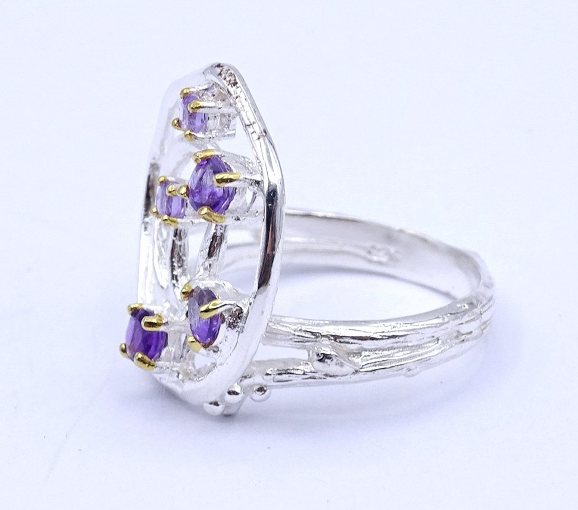 Sterling Silber Ring mit 5 Amethysten, 0.925, 5,3g., RG 56 - Bild 3 aus 4