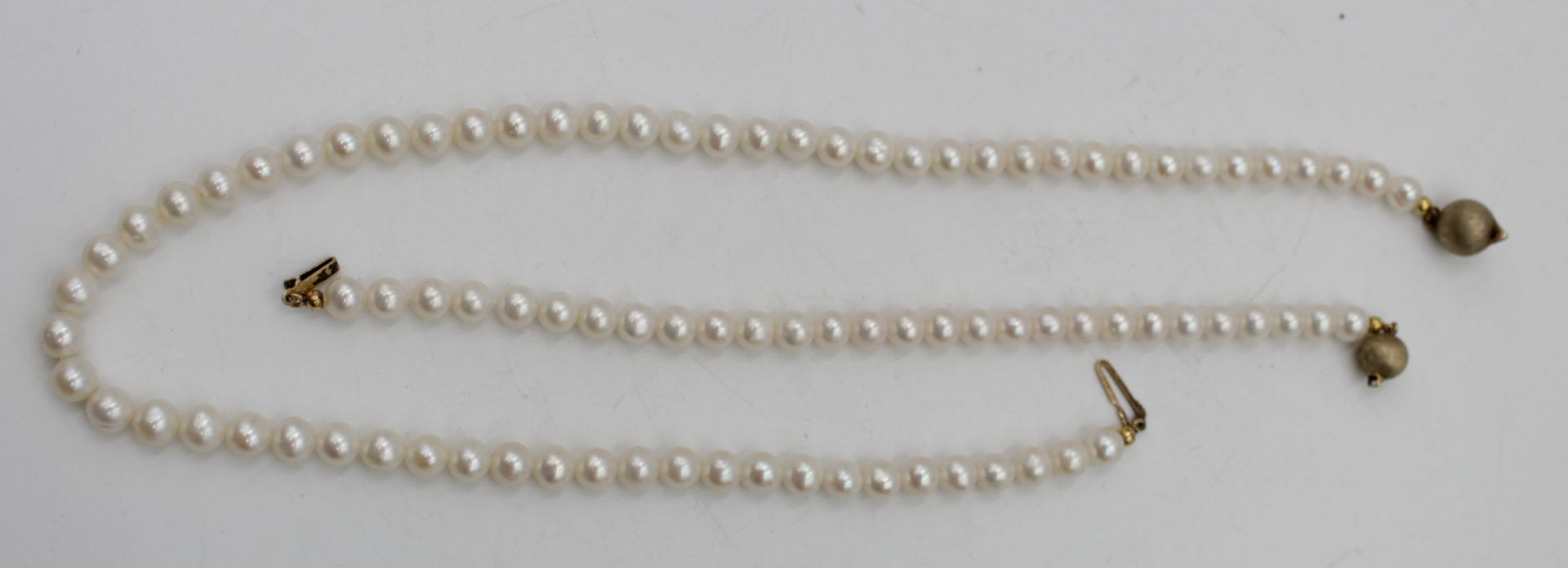 Armband und Kette mit Perlen Schließen Silber 925 vergoldet , Armband L- 18cm Kette L-42cm - Bild 2 aus 5