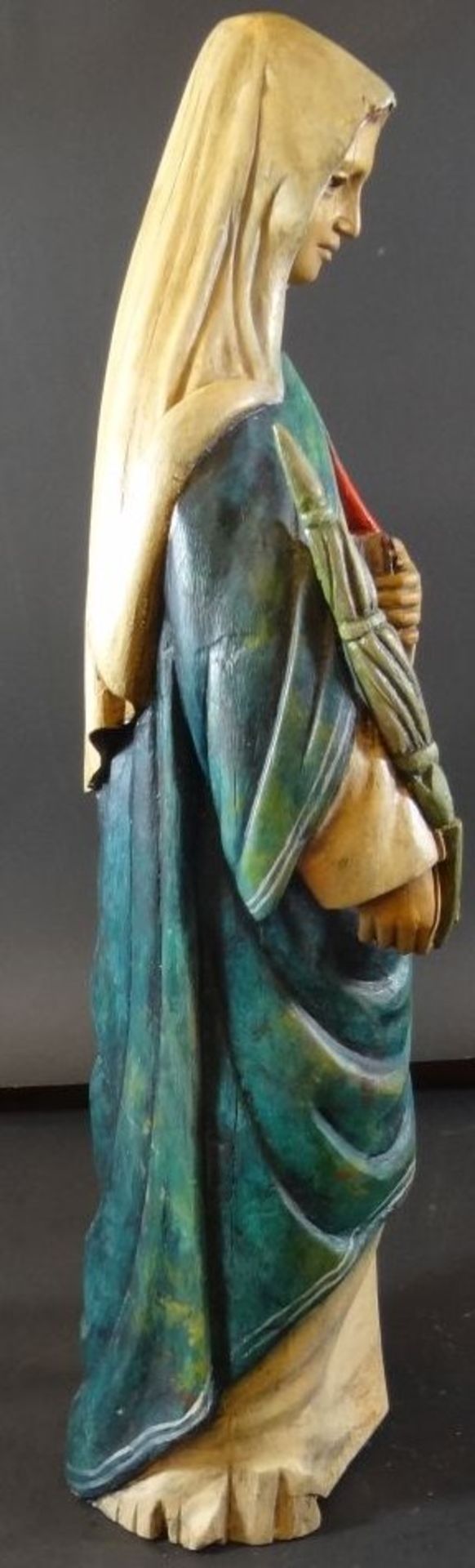 Heiligen-Statue, farbig gefasst, Altersspuren, H-50 cm - Bild 6 aus 7