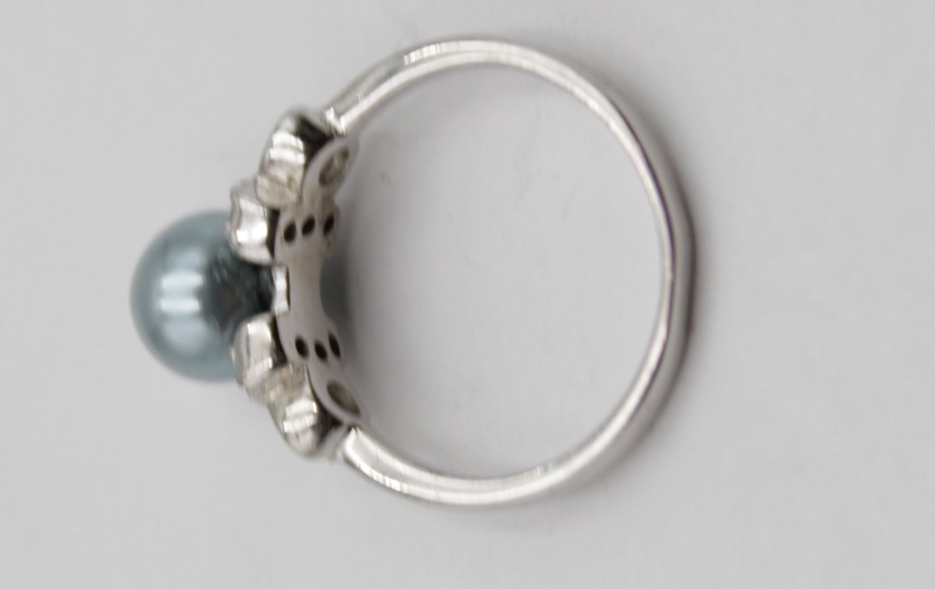 925er Silber-Ring mit Perle und klaren Steinen, RG 57, 3,4gr. - Bild 4 aus 5