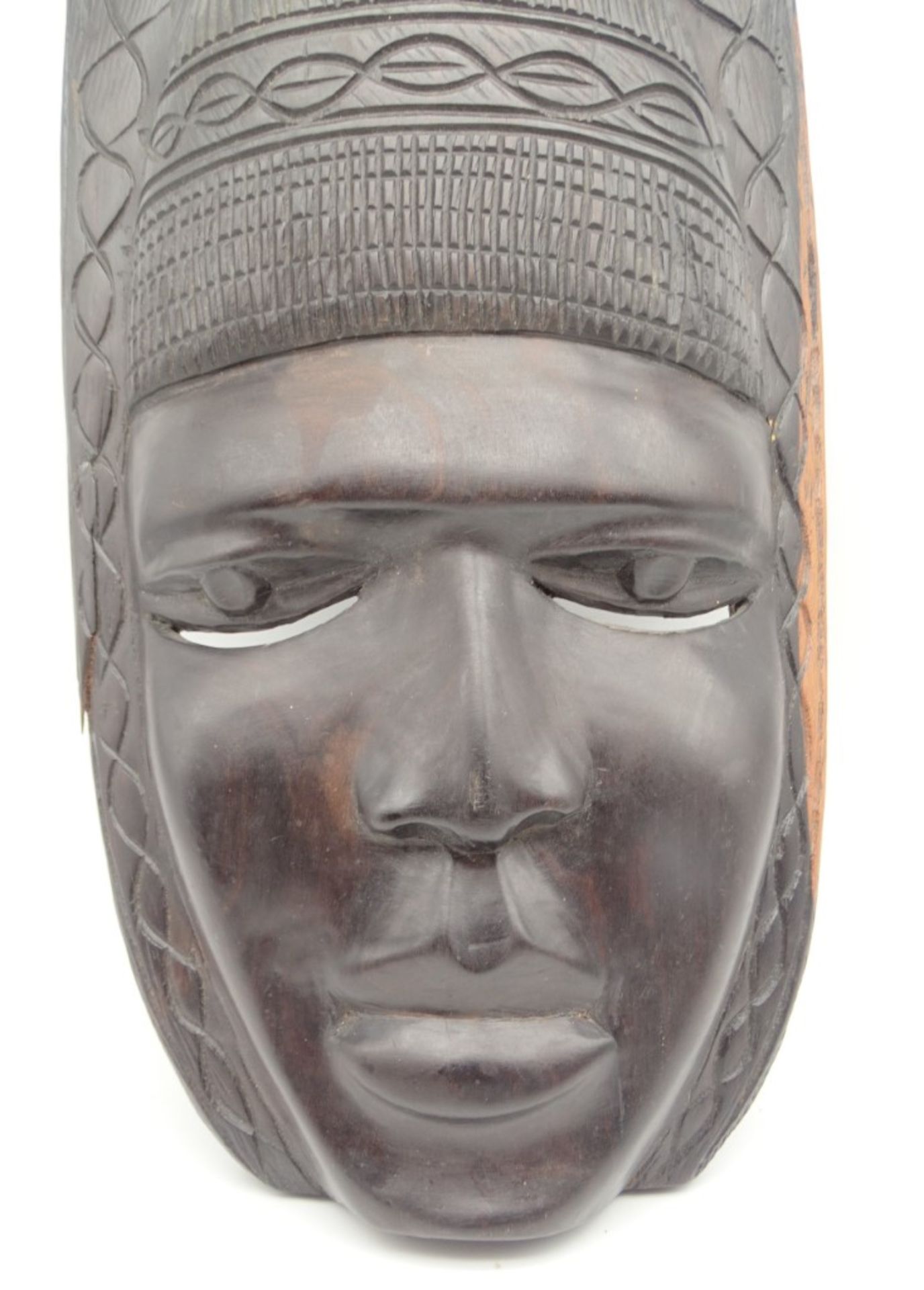 Schwere Holzmaske, Afrika, 39 x 23 cm, leichte Altersspuren, reinigungsbedürftig - Bild 2 aus 4