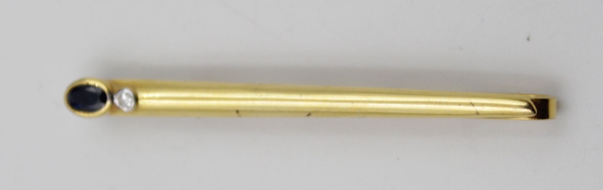 Kravattennadel, GG 333, Brillant und Safir, Klammer Metall, L-6cm. - Bild 4 aus 4