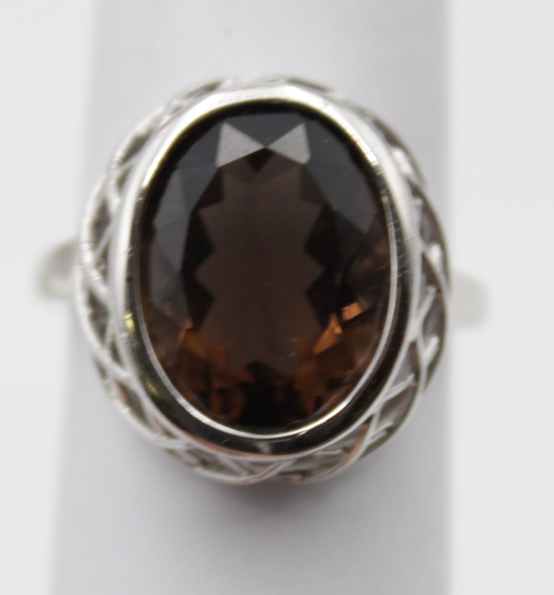 925er Silber-Ring, facc. brauner Stein, ca. 6,5gr.m, RG 59 - Bild 3 aus 5
