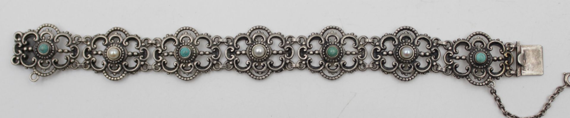 835er Silber-Armband, Türkise und Perlen, älter, 21,3gr., ca. L-18,5cm. 0