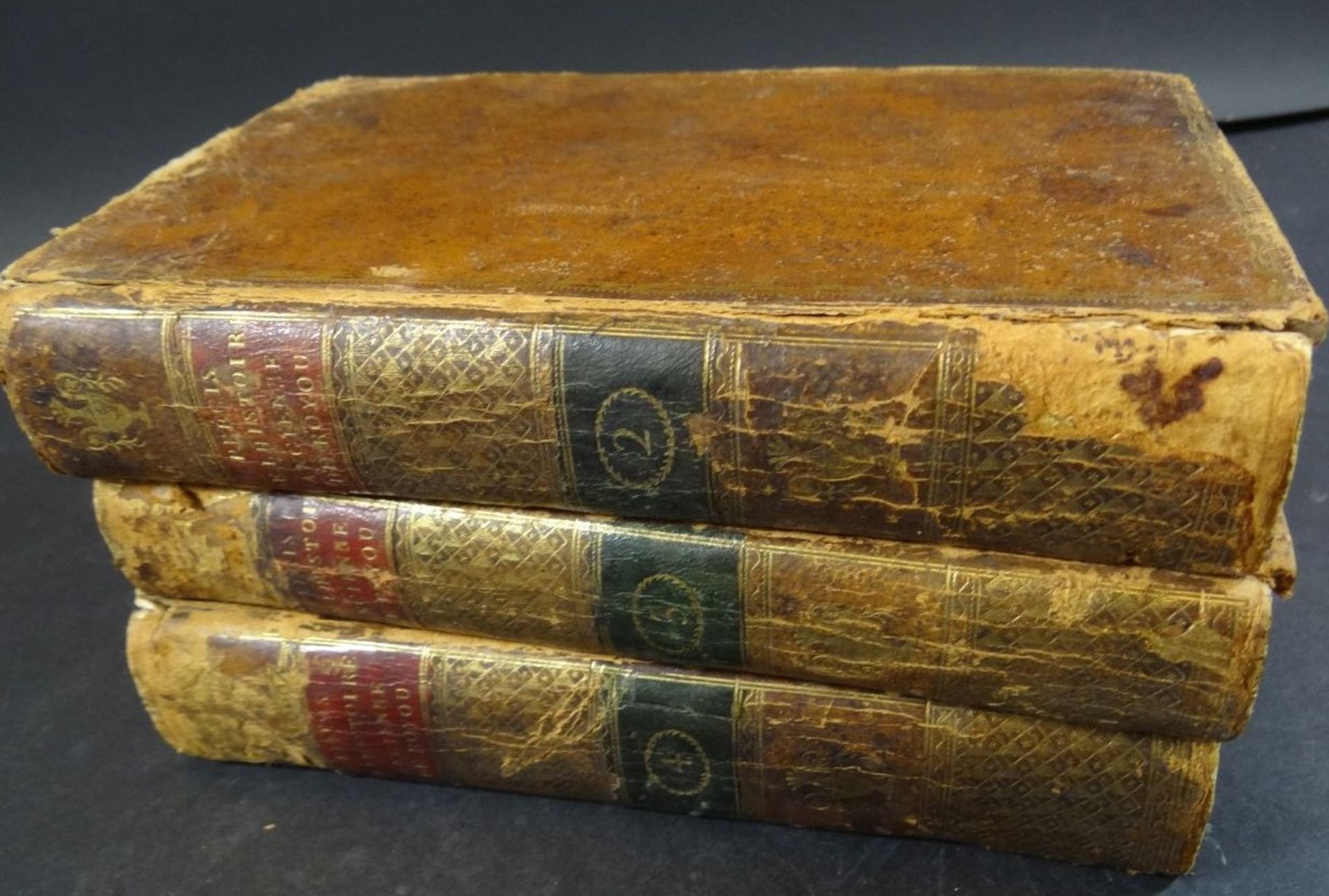3 Bände "Prècis de L'Historire Ancienne" 1805, Ledereinbände, Gebrauchsspuren, Bd. 2-3-4, französis