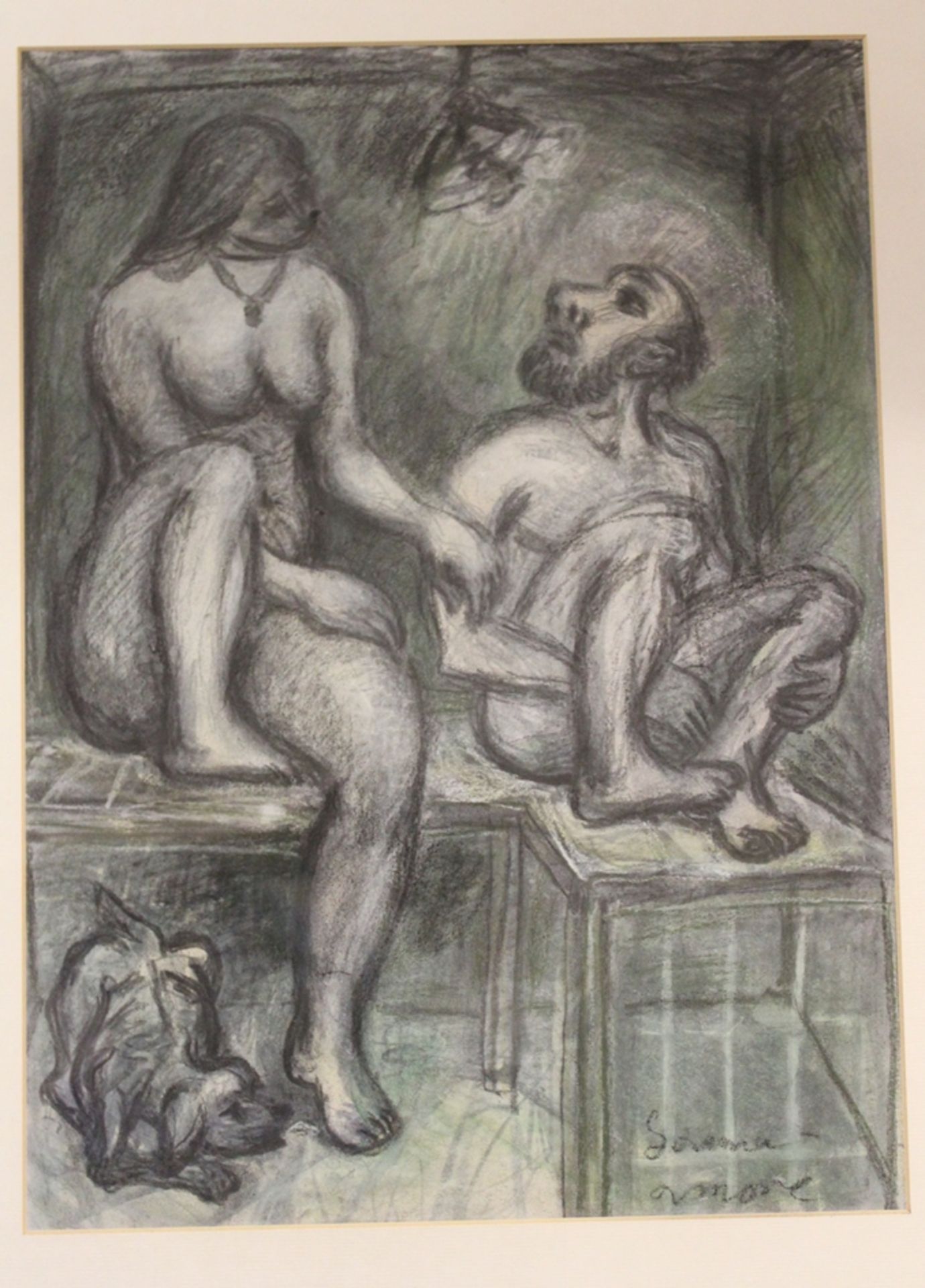 Peter GRAF (1937), Sauna Amore, `93, Mischtechnik, Blatt mit 2 Rissen (2,5cm u. 1cm), gut gerahmt/G
