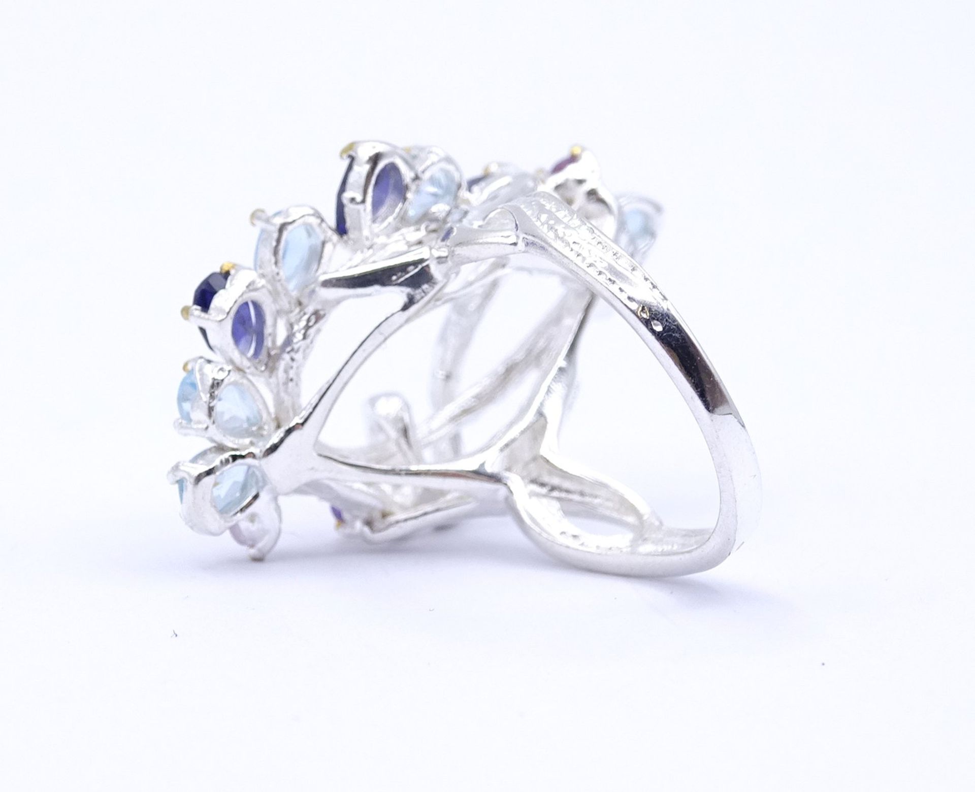 Edelstein Silber Ring 0.925 mit Topase,Amethyste und Iolite, 7,2g., RG 55, Kopf 3,4x2,1cm - Image 4 of 4