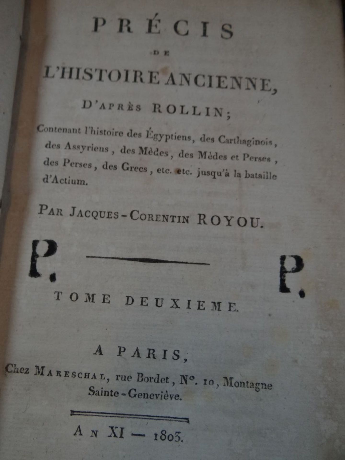 3 Bände "Prècis de L'Historire Ancienne" 1805, Ledereinbände, Gebrauchsspuren, Bd. 2-3-4, französis - Image 2 of 10