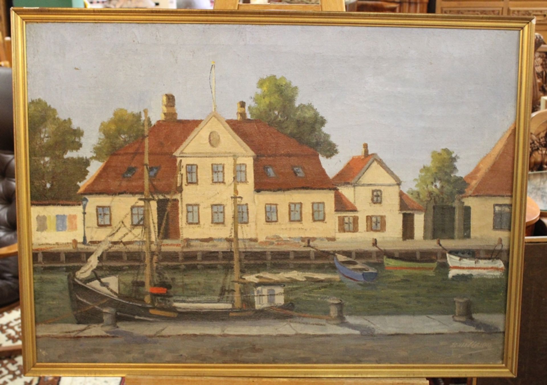 Louis Clasen o.ä. , Hafenszene, wohl Dänemark, Öl/Leinwand, gerahmt, RG 67 x 93cm. - Image 3 of 4