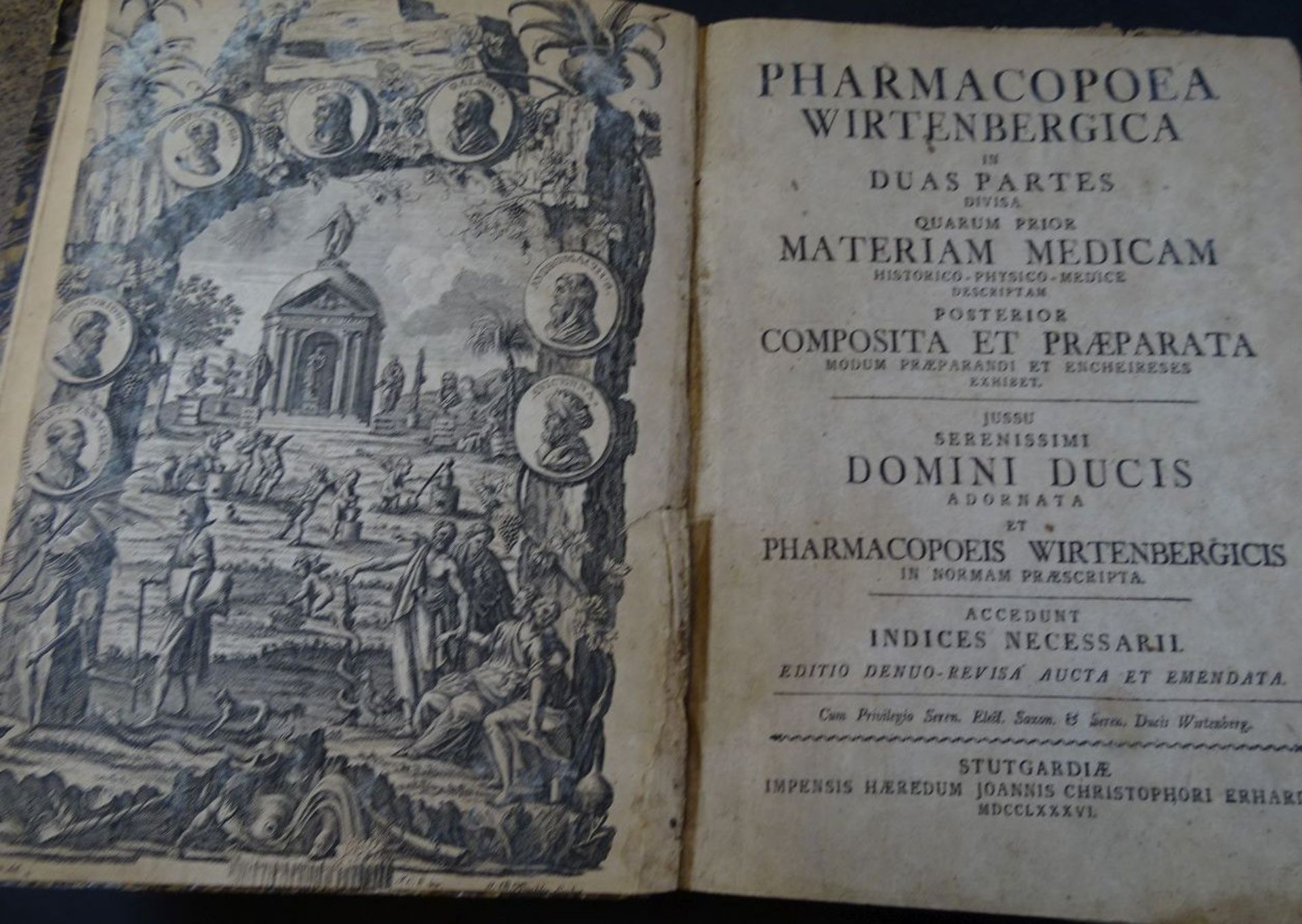 "Pharmacopoea Wirtenbergica", 1786, Titelkupfer mit Einriss, Latein, tw. stockfleckig, ansonsten gu - Image 2 of 6