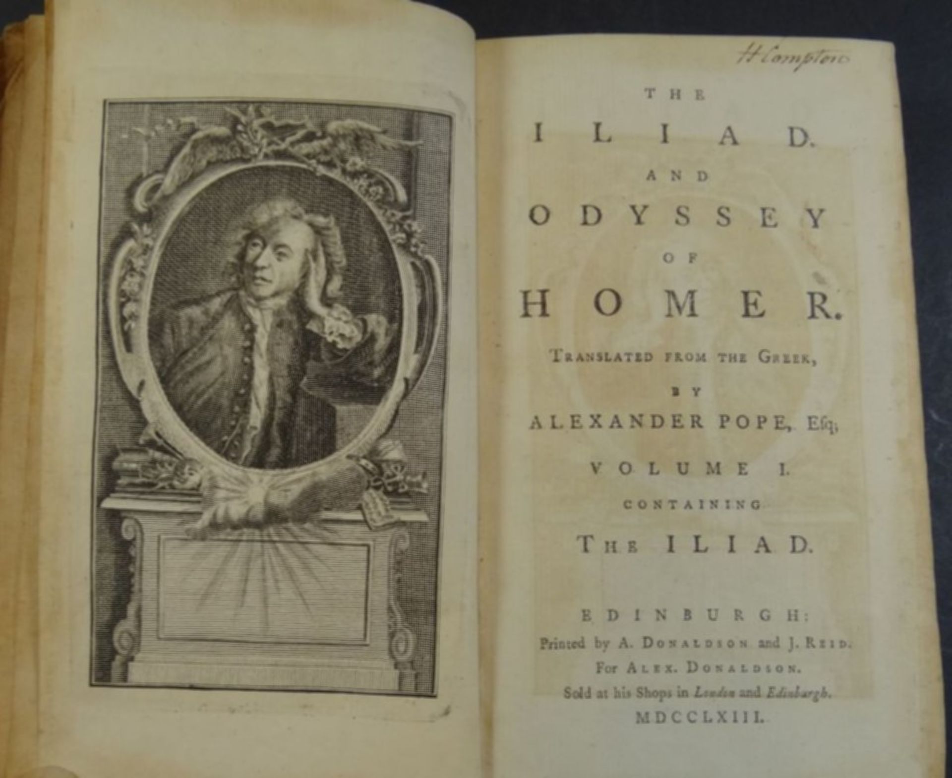 "The Illiad and Odyssee of Homer" 1763 in englisch, Bucheinband gelöst, ansonsten gut, 18x11 cm - Image 2 of 5