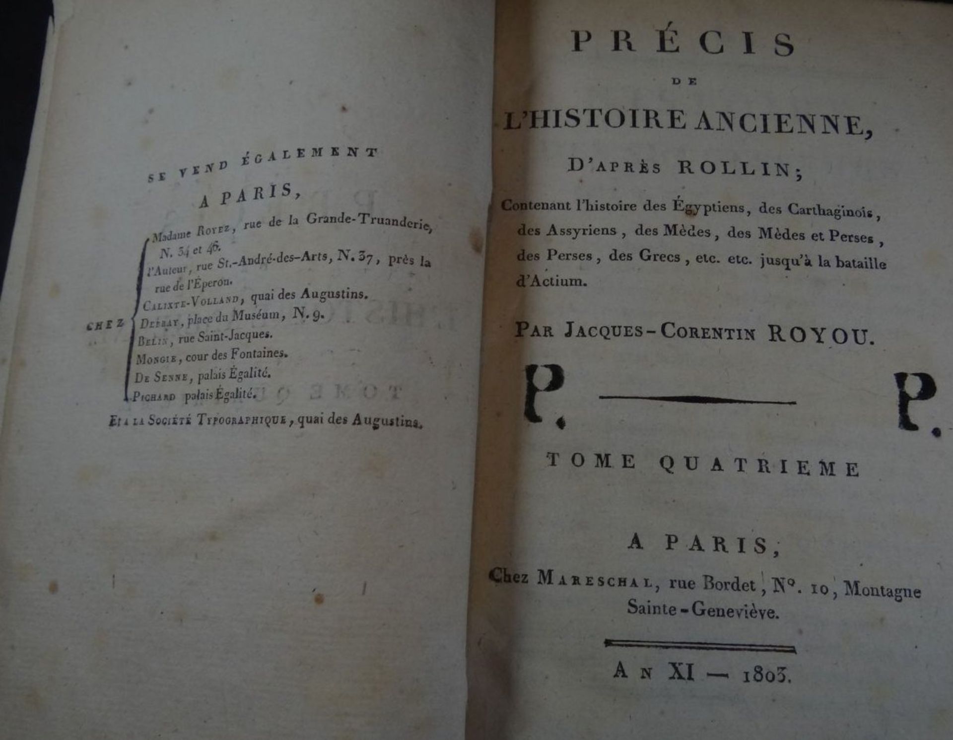 3 Bände "Prècis de L'Historire Ancienne" 1805, Ledereinbände, Gebrauchsspuren, Bd. 2-3-4, französis - Image 8 of 10