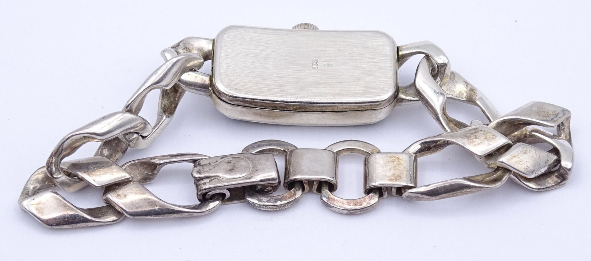 Damen Armbanduhr Montresor, Vollsilber 835 / 925, mechanisch, Werk läuft, Gehäuse 15x30mm, ges. Gew - Bild 5 aus 5