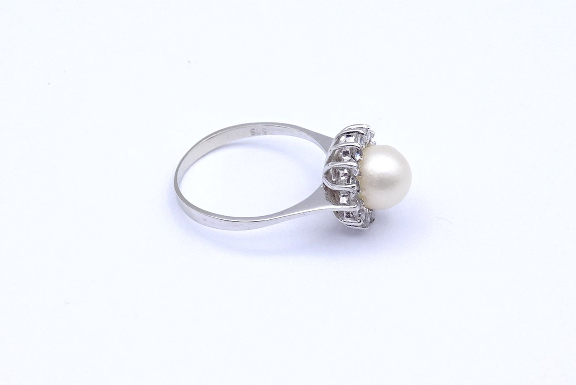 Perlen Ring WG 0.585 mit 14 rund facc. klaren Steinen, 2,4g., RG 54 - Bild 3 aus 4