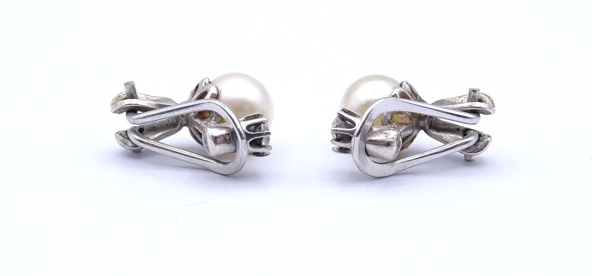 Silber Ohrclips mit Perlen, L. 1,3cm, zus. 3,0g. - Bild 3 aus 3