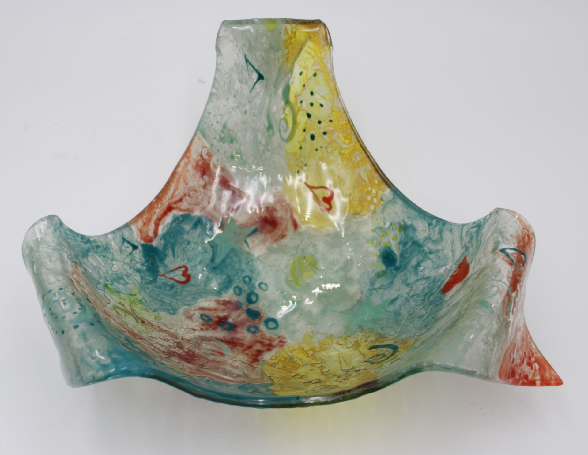 moderne Schale, Studioglas, unsigniert, H-10,5cm ca. D-28cm. - Image 2 of 4