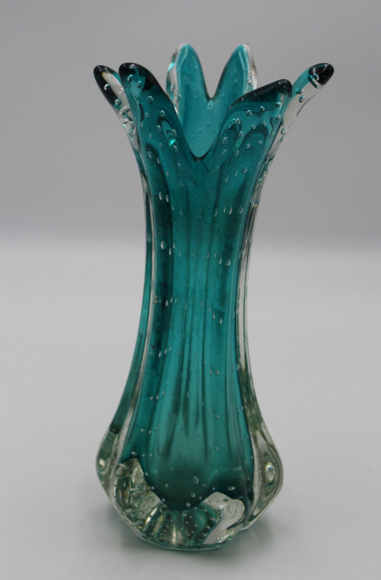 Fingervase, Murano, türkis/klar, H-27cm.