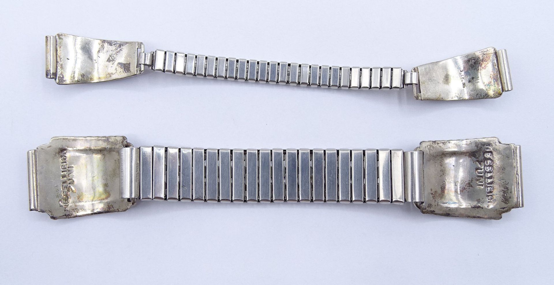 2 Uhrenbänder, Enden aus Silber mit Einlagen, L. 15 und 13,5 cm, zus. 40 gr. - Bild 3 aus 4