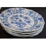 4x Mittelteller "Meissen" Zwiebelmuster, 2x1.Wahl, 2x 2.Wahl, D-17,5 cm