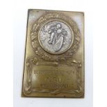 Plakette "Für besondere Leistungen auf NSU Motorrad", Bronze mit versilberter Einlage, ca. 8,5 x 6