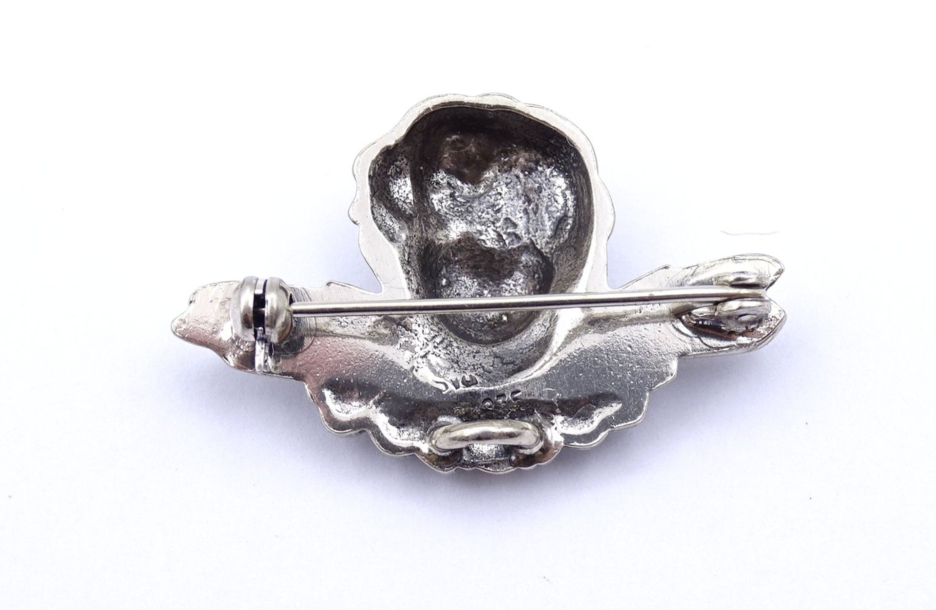 835er Silber Brosche ,Putto, 38x24mm, 10,2g. - Bild 3 aus 3