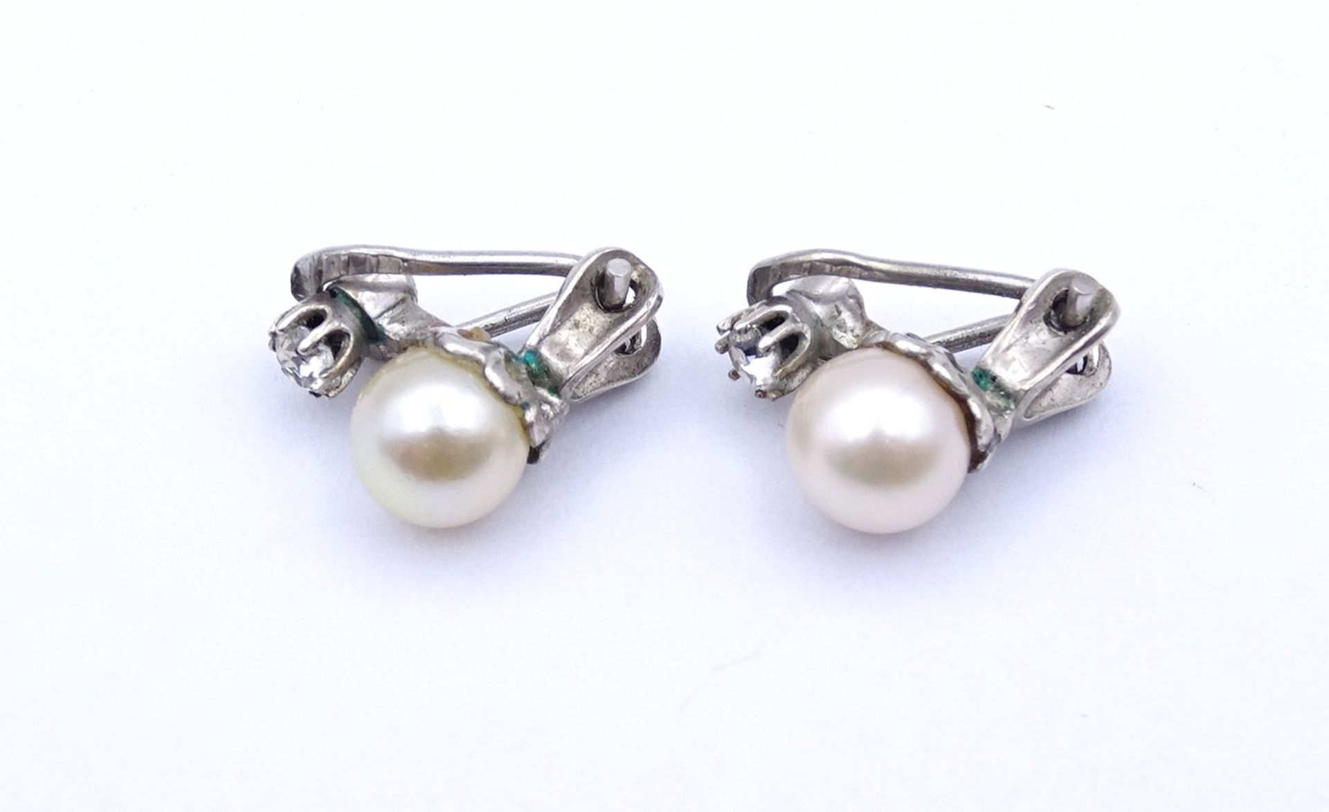 Silber Ohrclips mit Perlen, L. 1,3cm, zus. 3,0g. - Bild 2 aus 3