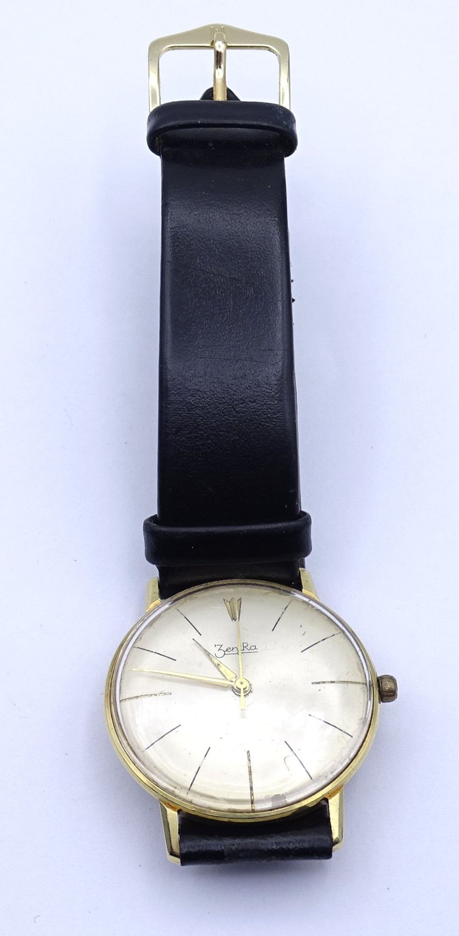 Herren Armbanduhr "Zentra", Goldgehäuse 0.585, mechanisch, Werk läuft kurz an, D. 33,8mm - Bild 4 aus 4