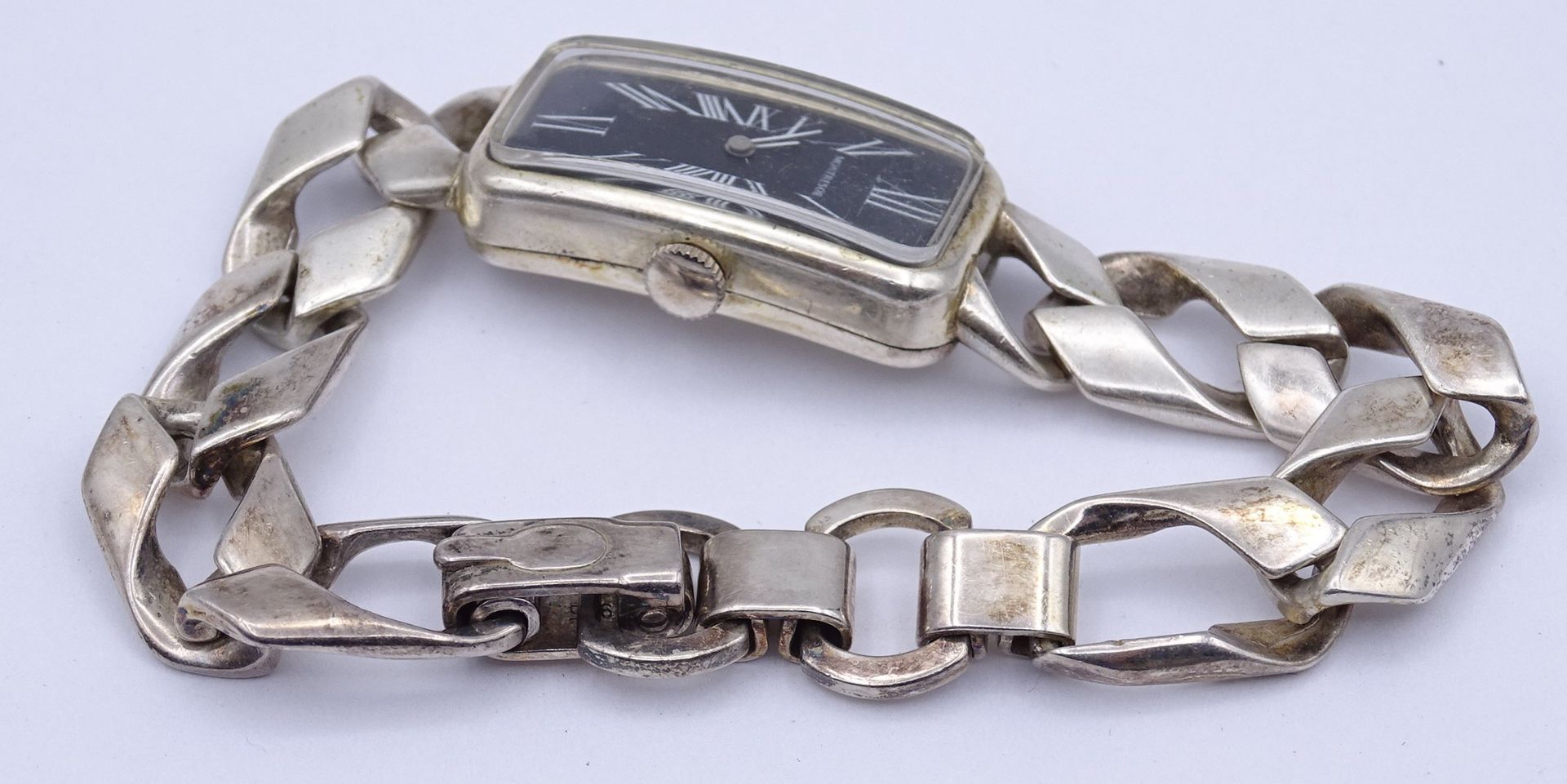 Damen Armbanduhr Montresor, Vollsilber 835 / 925, mechanisch, Werk läuft, Gehäuse 15x30mm, ges. Gew - Bild 4 aus 5